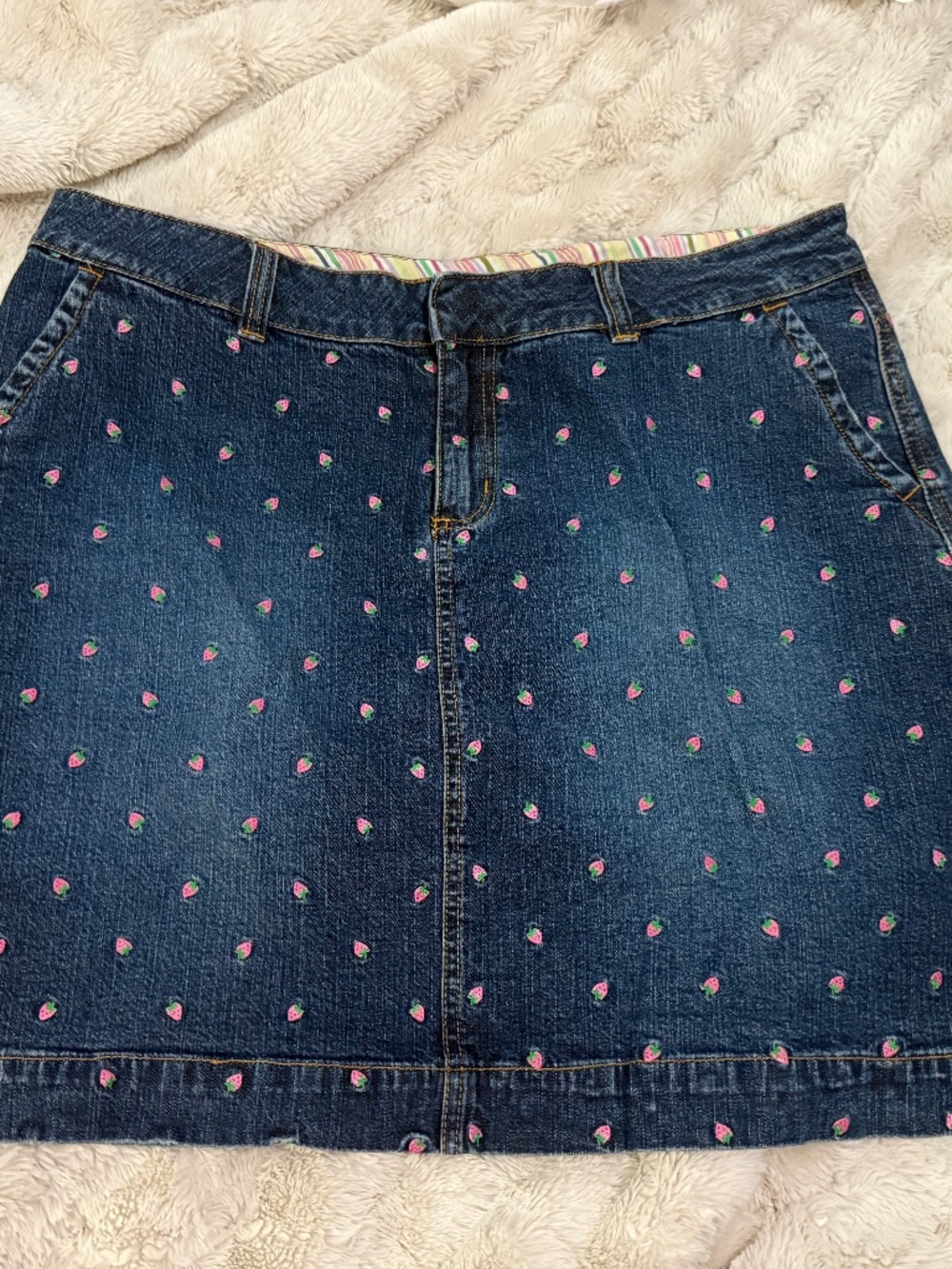 Lilly Pulitzer White Label Denim Skirt with strawberries